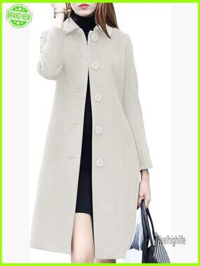 Women's Wool Blend Pea Coat Single Breasted Mid-Long Slim Fit